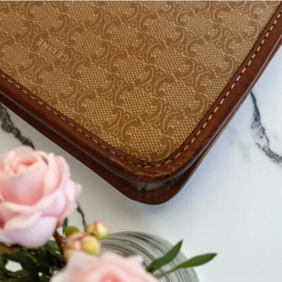 Authentic Celine Triomphe Logo Macadam Beige Crossbody Bag - Picture 9 of 16